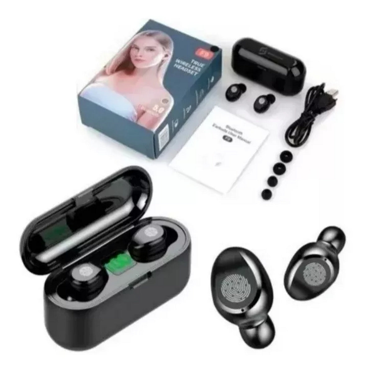 Audífonos Bluetooth Touch + Caja De Carga + Power Bank